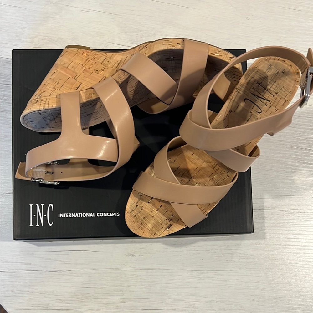 INC International Concepts Women's Tan Wedge Sandals